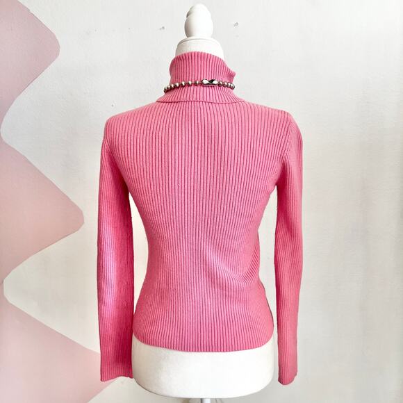 Vintage Y2K Pink Turtleneck Sweater 2000s Retro 90s Coquette Medium - Picture 2 of 5